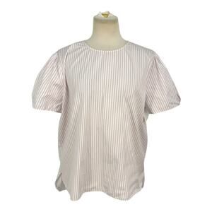 Nordstrom 100% Cotton Puff Sleeve Top Pink Stripe Size Large NWOT
